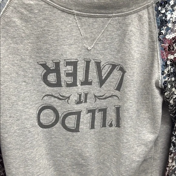 Gray Sequin Sleeve Sweatshirt